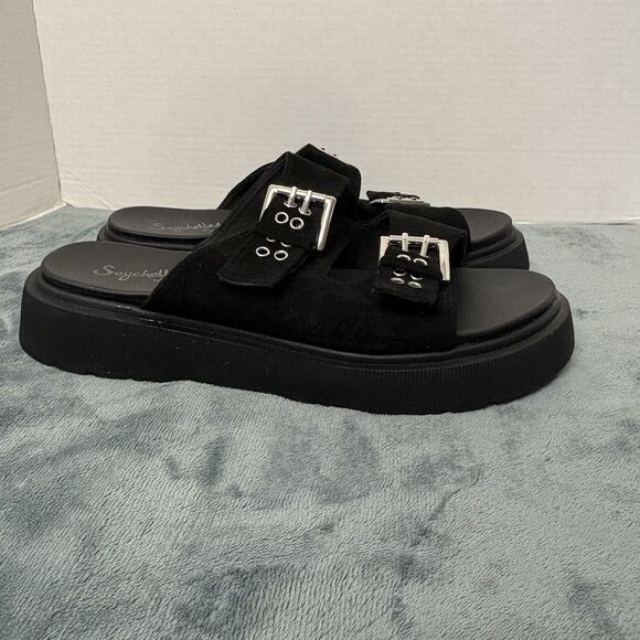Seychelles Buckle Platform Sandals Women’s Sz 8 Black Anthropologie - Picture 2 of 8